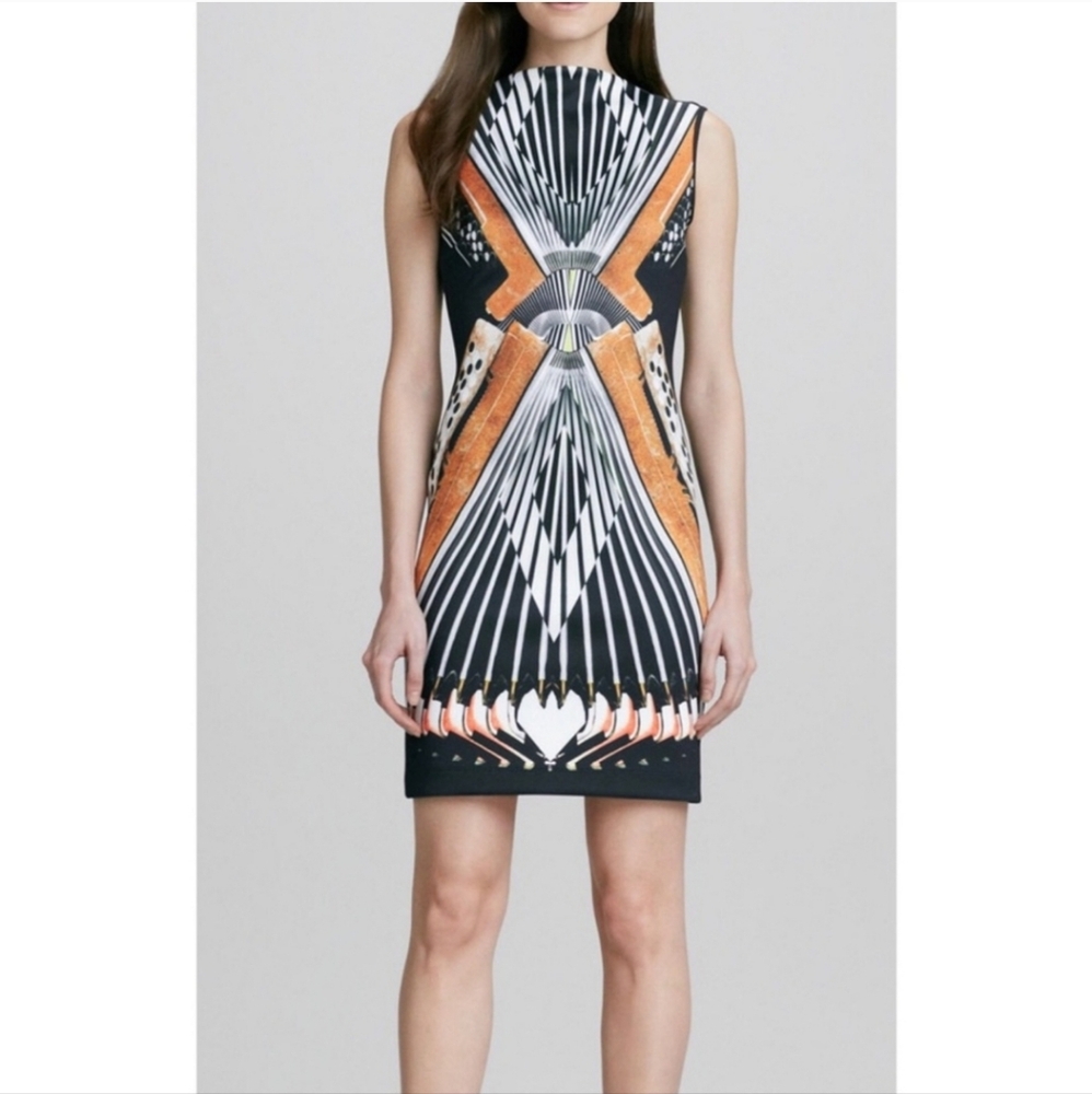 Clover Canyon Accordion Dress Orange Neoprene Scuba Bodycon Size XS New